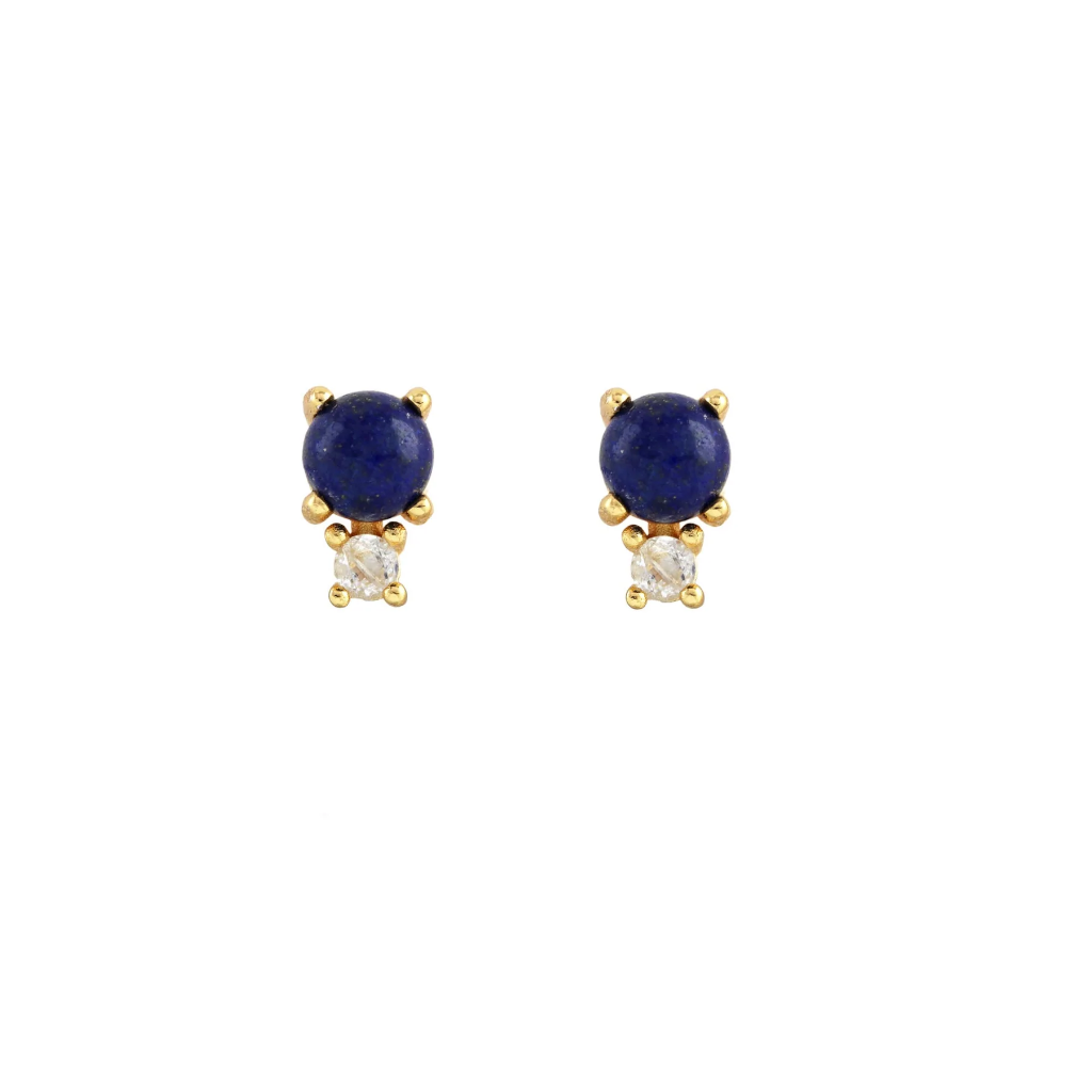 Kris Nations Two Stone Lapis & White Topaz Studs E734-G-LAP