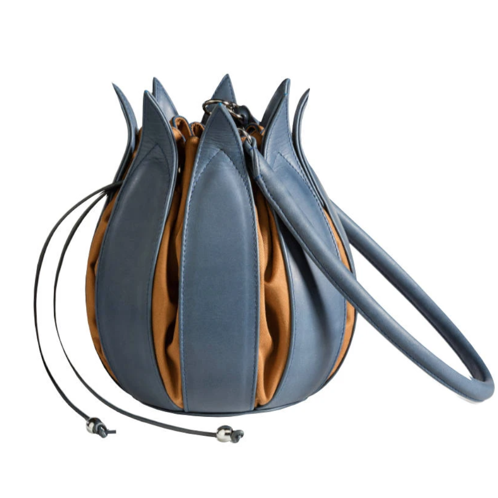 Bylin Vintage Leather Tulip Bag Blue Cognac 071603
