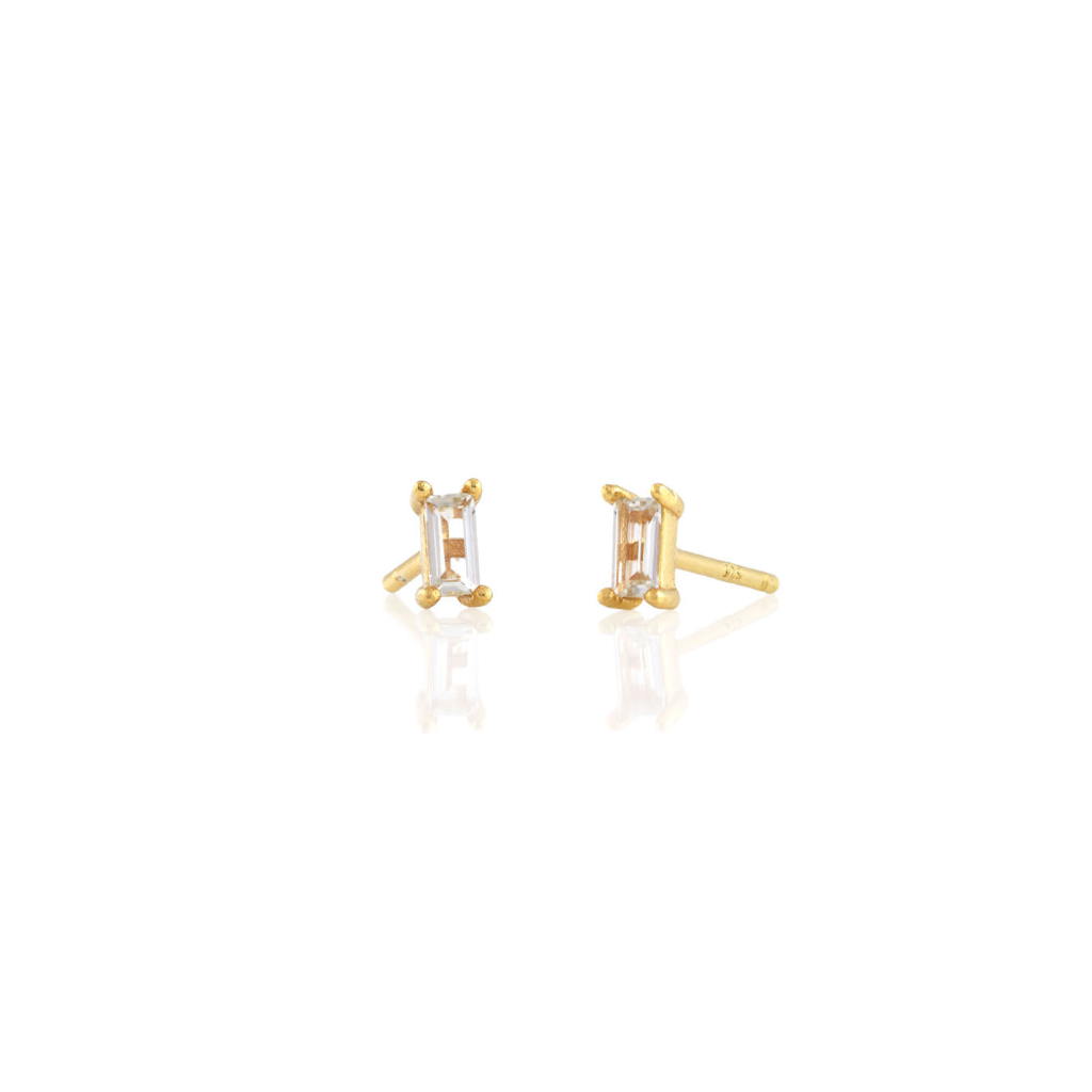 Kris Nations White Topaz Baguette Studs Gold E736-G-WHTPZ